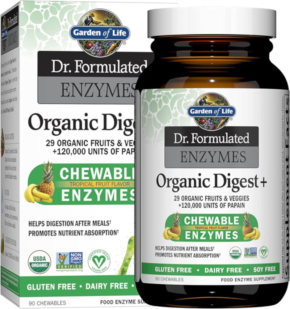 Dr. Formulated Enzymes Organic Digest + Tropical Fruit -- 90 Chewables (Жевательные таблетки) Garden of Life