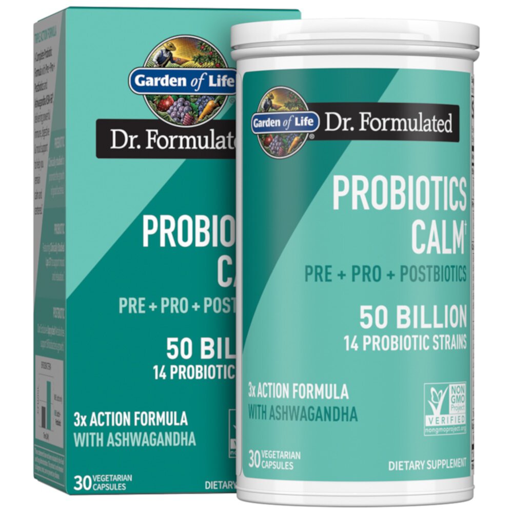 Dr. Formulated Probiotics Calm Pre + Pro + Postbiotics -- 50 billion - 30 Vegetarian Capsules (Вегетарианские капсулы) Garden of Life