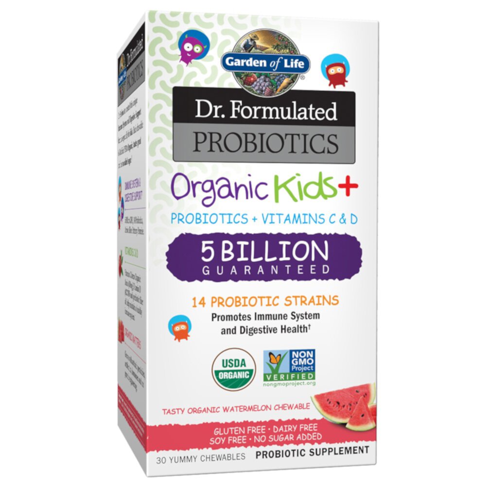 Garden of Life Dr. Formulated Probiotics Organic Kids плюс арбуз — 5 миллиардов — 30 жевательных таблеток Garden of Life