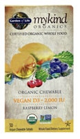 mykind Organics Chewable Vegan D3 Raspberry Lemon -- 2000 IU - 30 Vegan Tablets (Таблетки) Garden of Life