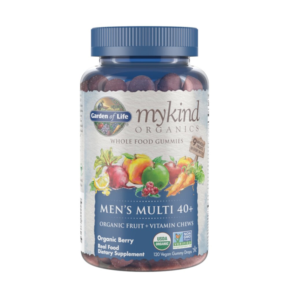 mykind Organics Men's Multi 40 plus Whole Food Gummies (Жевательные конфеты) Organic Berry -- 120 Vegan Gummy Drops (Капли) Garden of Life