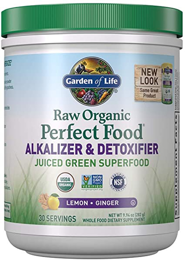 Perfect Food® Raw Organic Alkalizer & Detoxifier Powder (Порошок) Lemon Ginger -- 9.94 oz (Унции) Garden of Life