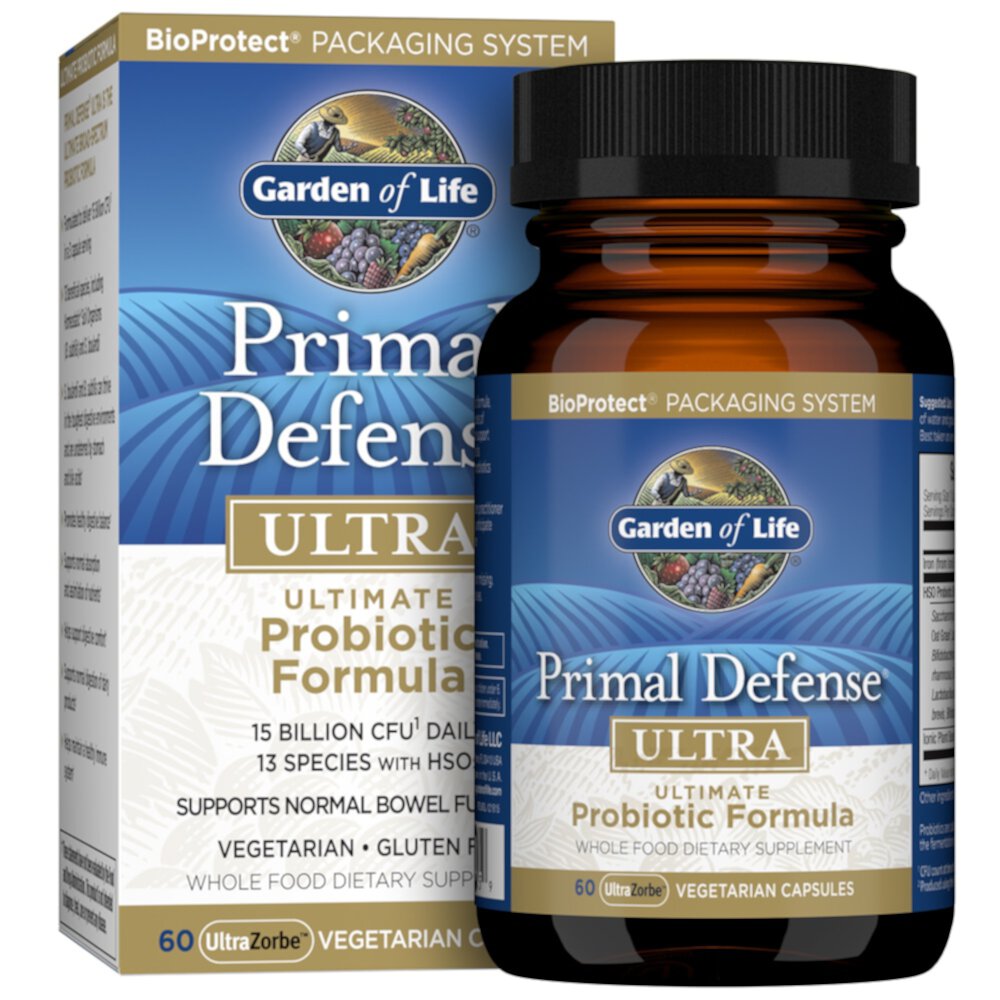 Ультрапробиотическая формула Garden of Life Primal Defense® -- 15 миллиардов клеток -- 60 вегетарианских капсул Garden of Life
