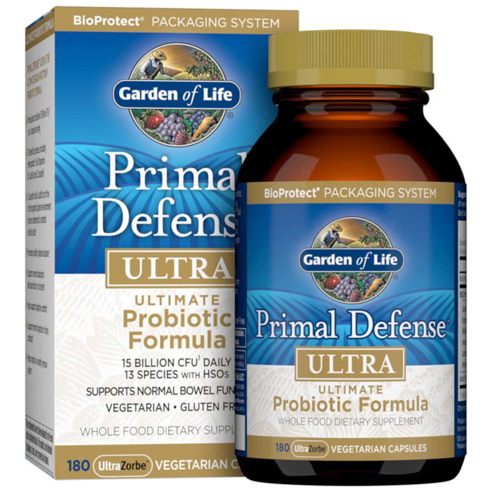 Primal Defense® Ultra Probiotic Formula -- 15 billion CFU - 180 Vegetarian Capsules (Вегетарианские капсулы) Garden of Life