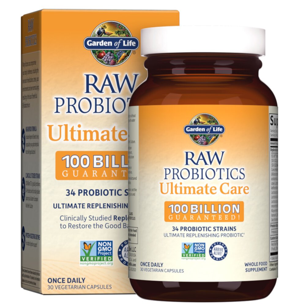Garden of Life RAW Probiotics™ Ultimate Care — 100 миллиардов КОЕ — 30 вегетарианских капсул Garden of Life