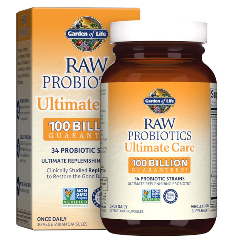 RAW Probiotics™ Ultimate Care -- 100 billion CFU - 30 Vegetarian Capsules (Вегетарианские капсулы) Garden of Life