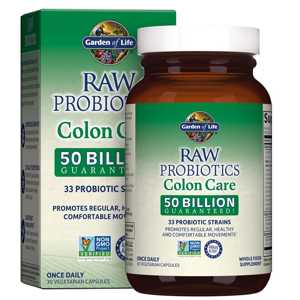 RAW Probiotics™, Уход за Колонкой - 50 миллиардов - 30 вегетарианских капсул - Garden of Life Garden of Life