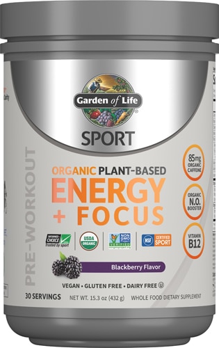 Sport Organic Plant-Based Energy plus Focus — сертифицирован NSF для Sport Blackberry — 15,23 унции Garden of Life
