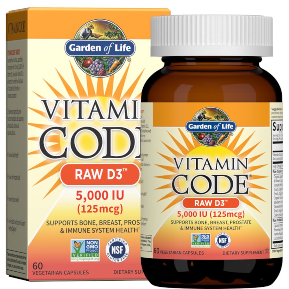Vitamin Code® RAW D3 - 5000 МЕ - 60 вегетарианских капсул - Garden of Life Garden of Life