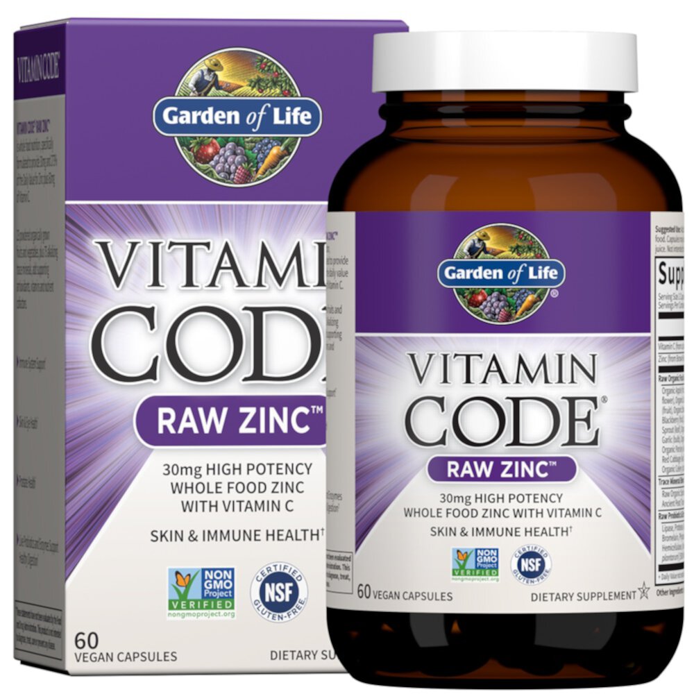 Vitamin Code® RAW Zinc™ - 30мг - 60 веганских капсул - Garden of Life Garden of Life