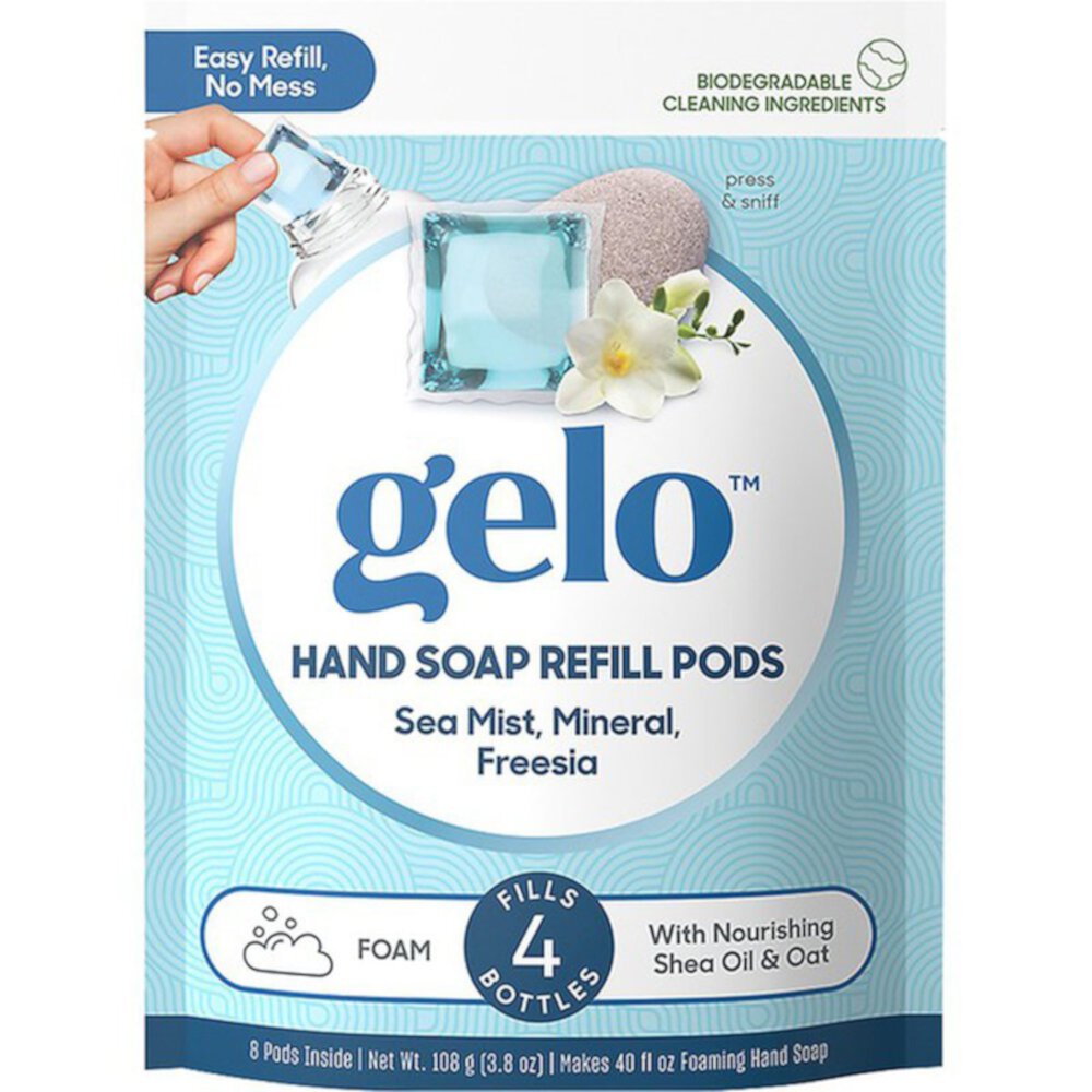 Сменные капсулы с пенящимся мылом для рук Gelo - Sea Mist - Mineral - Freesia -- 40 жидких унций Gelo