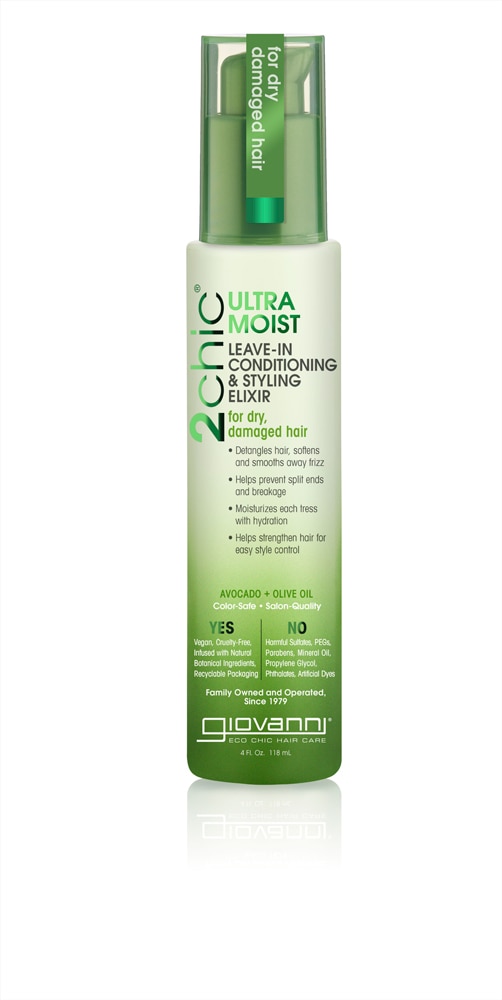 2chic® Ultra-Moist Несмываемый эликсир-кондиционер и средство для укладки с авокадо и оливковым маслом -- 4 жидких унции Giovanni