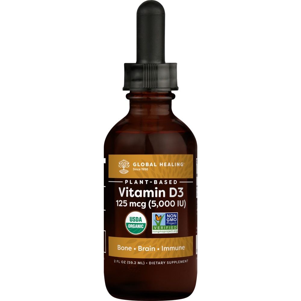 Витамин D3 на растительной основе Global Healing -- 125 мкг -- 2 жидких унции Global Healing