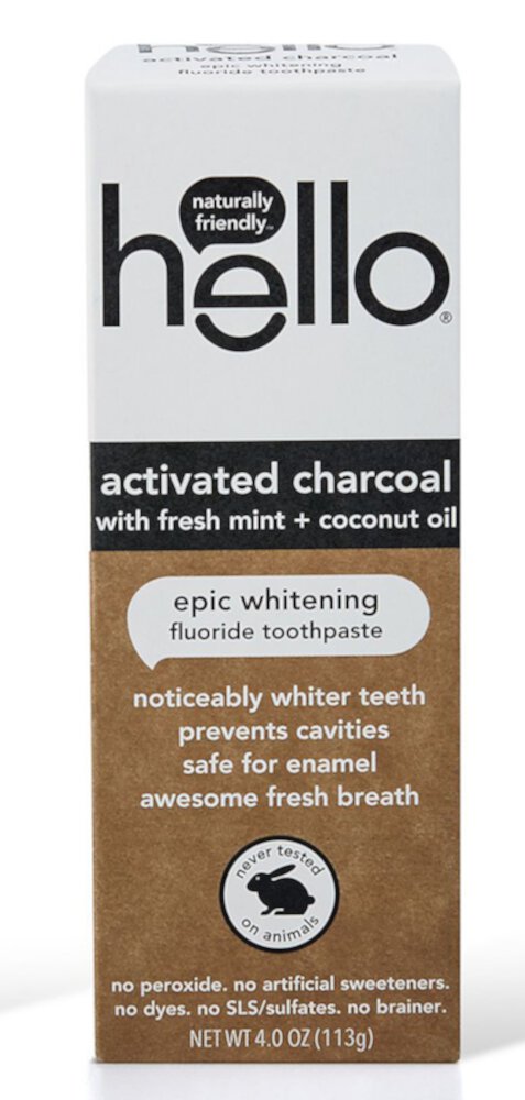 Hello Activated Charcoal Epic Отбеливающая зубная паста с фтором, 4 унции Hello