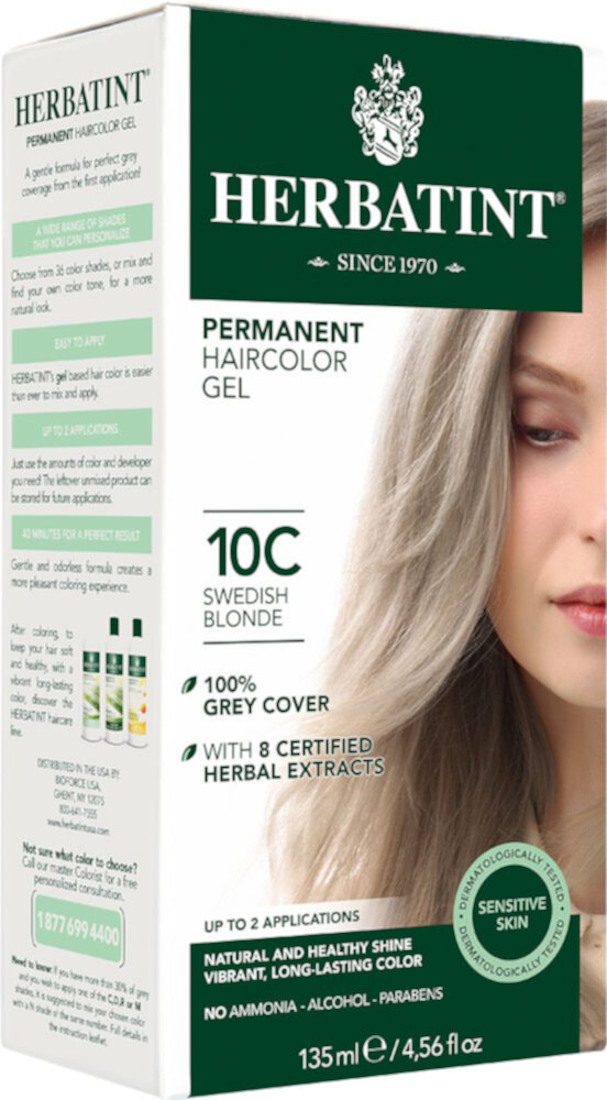 Стойкая гелевая краска для волос Herbatint 10C Шведский блонд -- 1 комплект Herbatint