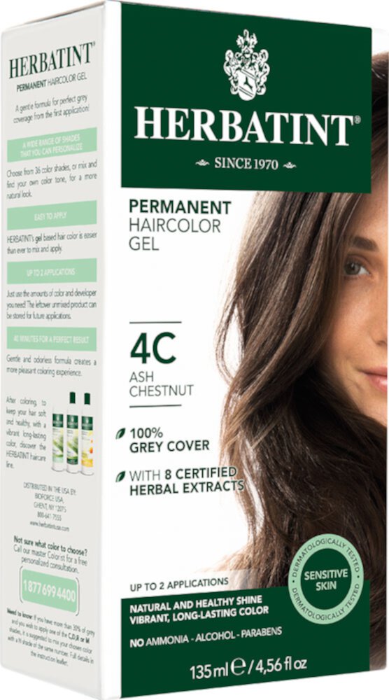 Перманентная краска для волос Herbatint Gel 4C Пепельно-каштановый -- 4 жидких унции Herbatint
