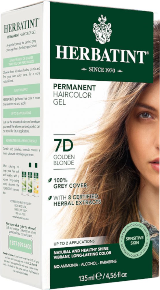 Стойкая краска для волос Herbatint Gel 7D Golden Blonde -- 135 мл Herbatint