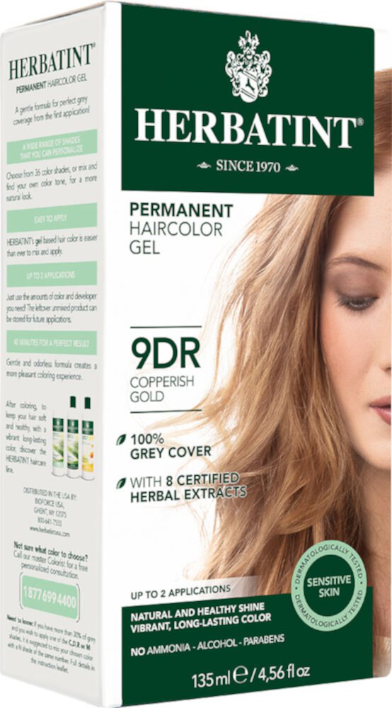 Стойкая гелевая краска для волос Herbatint 9DR Copperish Gold -- 1 комплект Herbatint