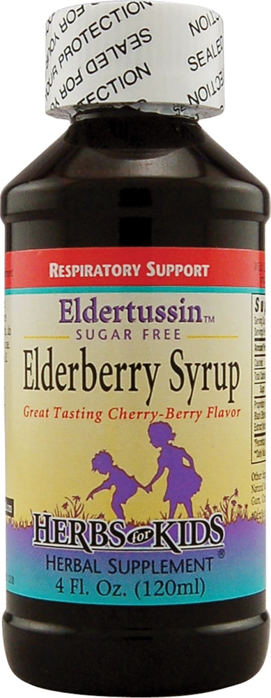 Eldertussin™ Sugar Free Elderberry Syrup Cherry Berry -- 4 fl oz (Жидкие унции) Herbs for Kids