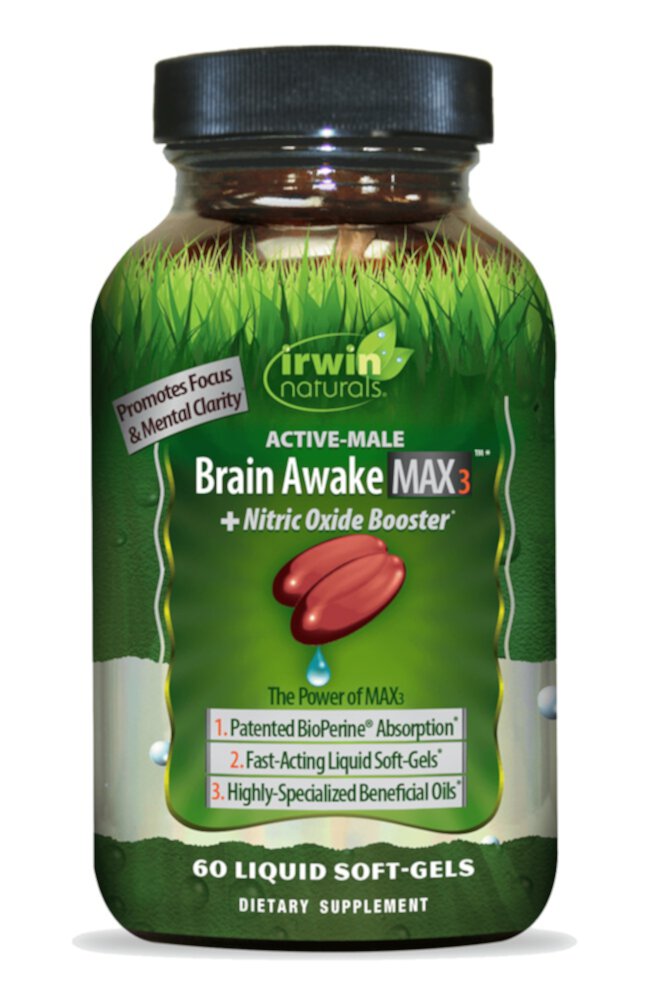 Brain Awake Max3™ + Nitric Oxide Booster -- 60 Liquid Softgels (Жидкие мягкие капсулы) Irwin Naturals