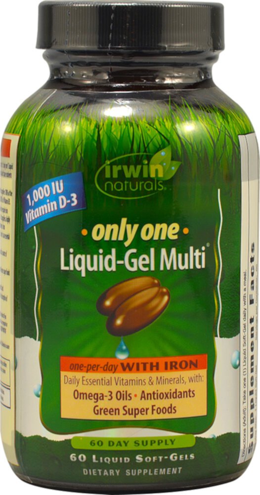 Only One Liquid (Жидкость)-Gel (Гель) Multi™ With Iron -- 60 Liquid Softgels (Жидкие мягкие капсулы) Irwin Naturals