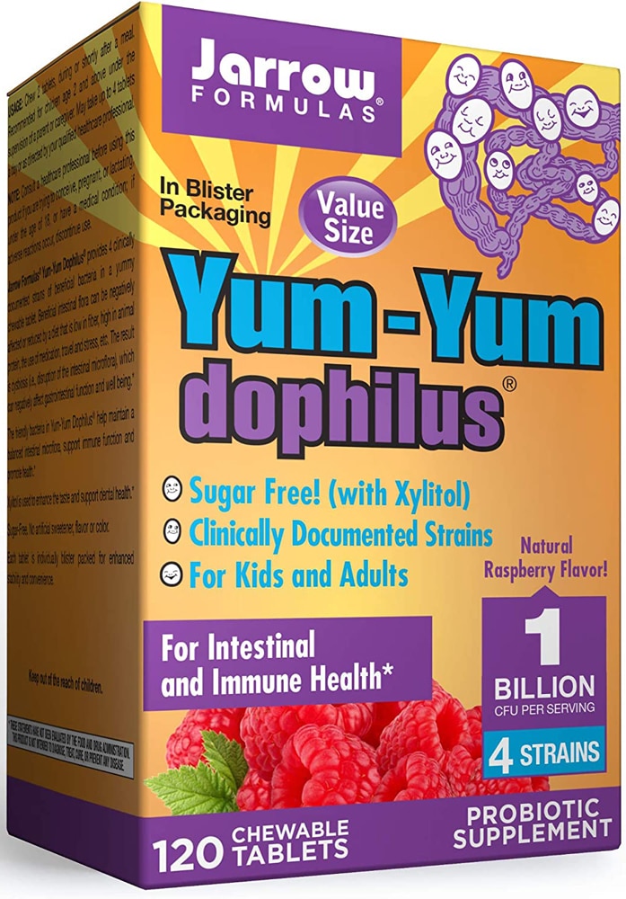 Yum-Yum Dophilus Natural Raspberry -- 1 billion CFU - 120 Chewable Tablets (Жевательные таблетки) Jarrow Formulas