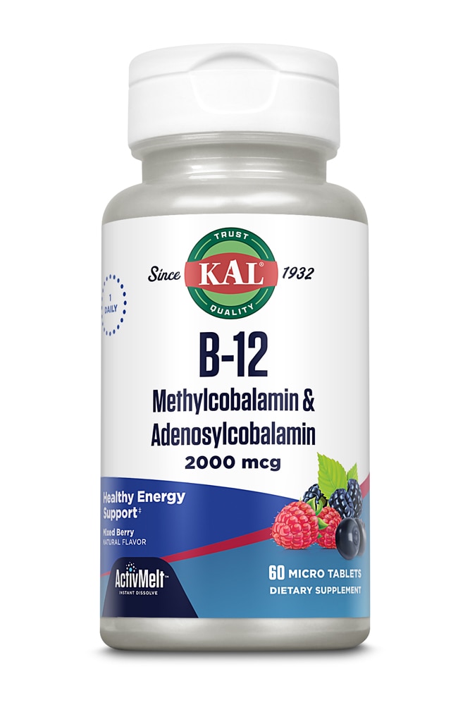 B-12 Метилкобаламин и Аденозилкобаламин, смешанные ягоды - 2000 мкг - 60 микротаблеток - KAL KAL