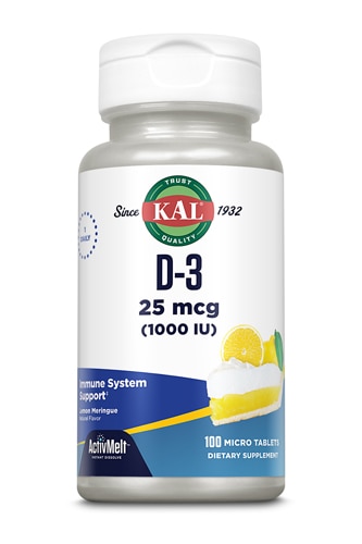 D-3 для поддержки иммунитета, лимонный меренг - 25 мкг - 100 микротаблеток - KAL KAL