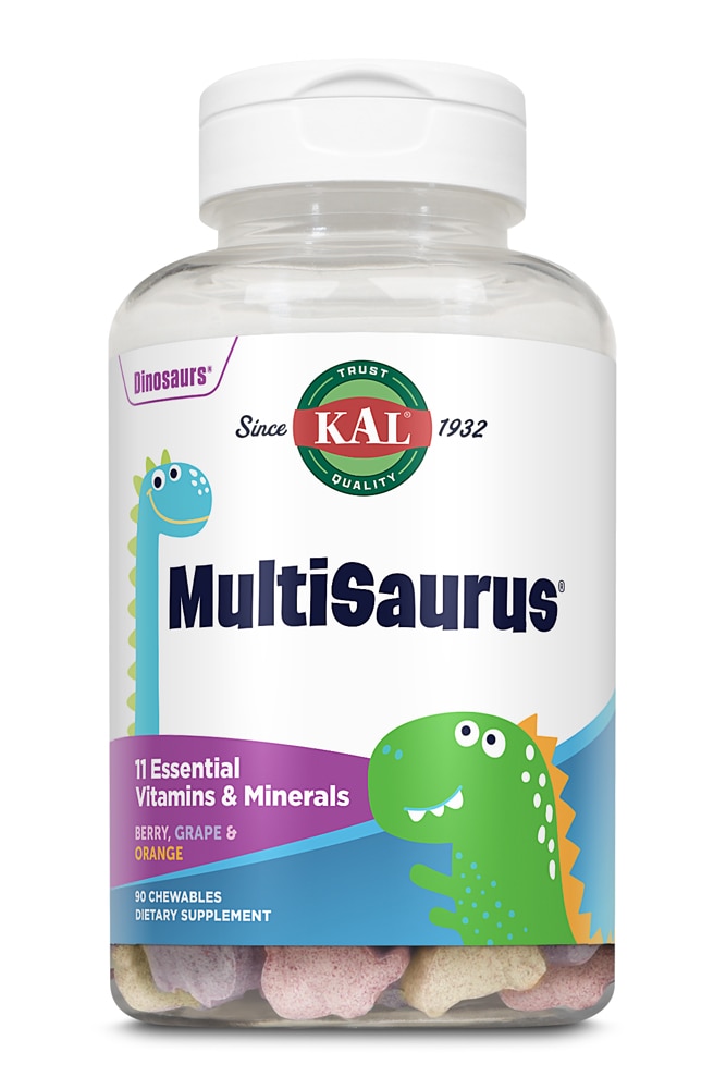 Dinosaurs MultiSaurus® Children's Vitamins and Minerals Berry Grape and Orange -- 90 Chewables (Жевательные таблетки) KAL