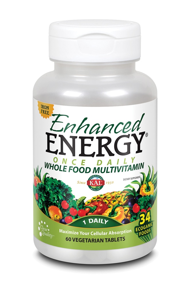 KAL Enhanced Energy Once Daily Цельнопищевые продукты без витаминов и железа -- 60 вегетарианских таблеток KAL