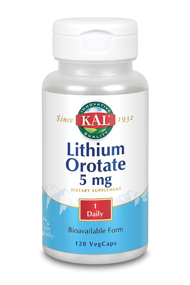 KAL Пищевая добавка оротата лития — 5 мг — 120 растительных капсул KAL