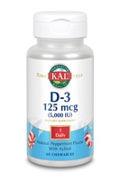 KAL Ultra D-3 Натуральная мята перечная -- 5000 МЕ -- 60 жевательных таблеток KAL