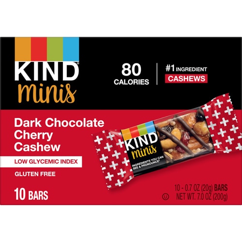 Gluten Free Snack Mini Bars Dark Chocolate Cherry Cashew -- 10 Bars Kind