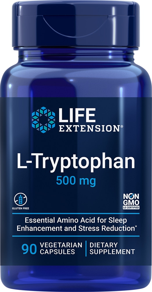 L-триптофан — 500 мг — 90 вегетарианских капсул Life Extension