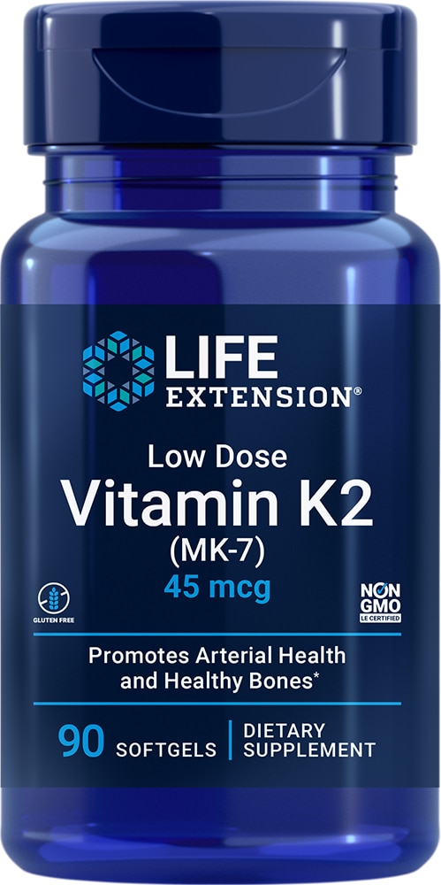 Витамин K2 низкой дозировки - 45 мкг - 90 мягких капсул - Life Extension Life Extension