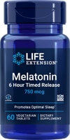 Life Extension Мелатонин 6-часового высвобождения по времени -- 750 мкг -- 60 вегетарианских таблеток Life Extension