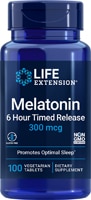 Мелатонин с 6-часовым замедленным высвобождением – 300 мкг – 100 вегетарианских таблеток Life Extension