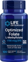 Оптимизированный Фолат L-Метилфолат - 1700 мкг DFE - 100 вегетарианских таблеток - Life Extension Life Extension