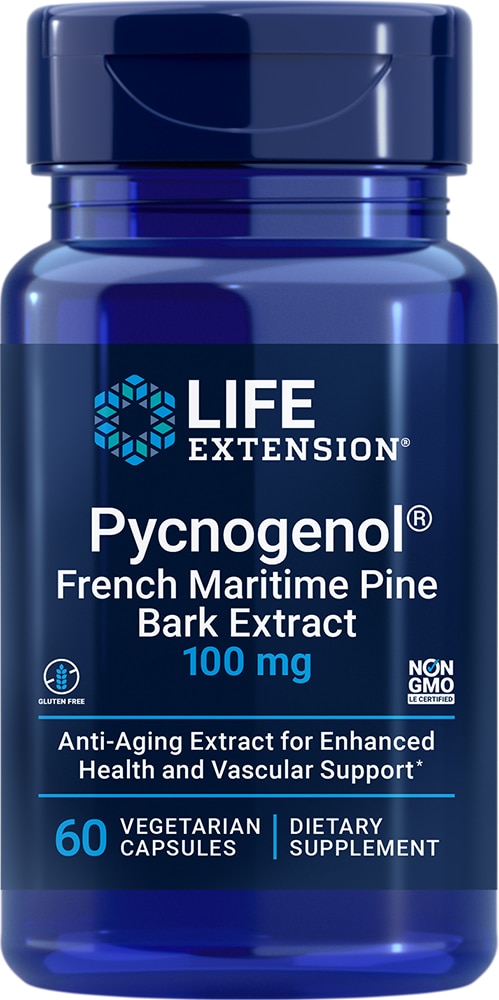 Pycnogenol® French Maritime Pine Bark Extract -- 100 mg - 60 Vegetarian Capsules (Вегетарианские капсулы) Life Extension