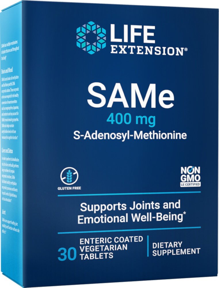 SAMe S-Adenosyl-Methionine -- 400 mg - 30 Enteric-Coated Tablets (Таблетки с покрытием) Life Extension