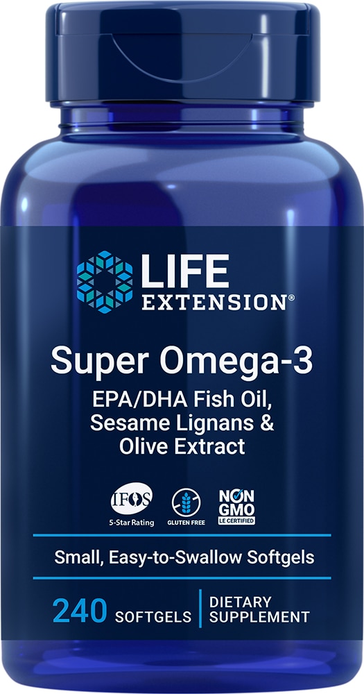 Super Omega-3 EPA-DHA с лигнанами кунжута и экстрактом оливы - 240 мягких капсул - Life Extension Life Extension