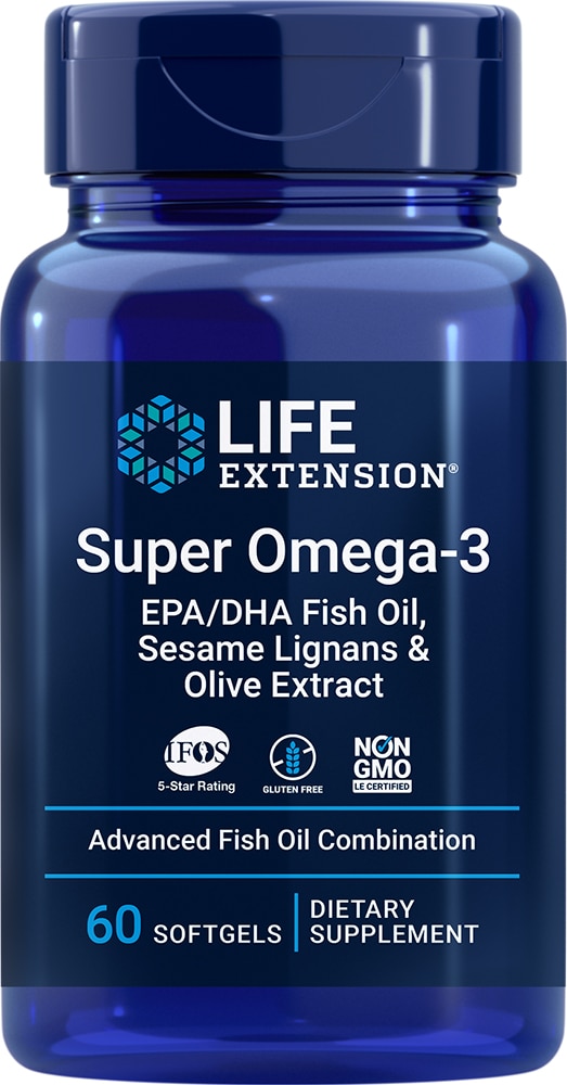 Super Omega-3 EPA-DHA с экстрактами кунжута и оливок - 60 капсул - Life Extension Life Extension