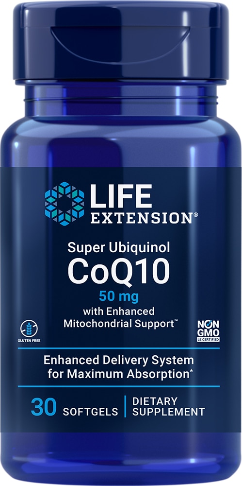Life Extension Super Ubiquinol CoQ10 с усиленной поддержкой митохондрий -- 50 мг -- 30 мягких таблеток Life Extension