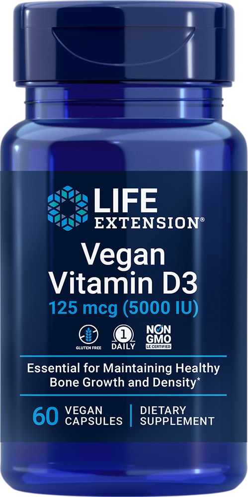 Life Extension Витамин D3 — 125 мкг (5000 МЕ) — 60 мягких таблеток Life Extension