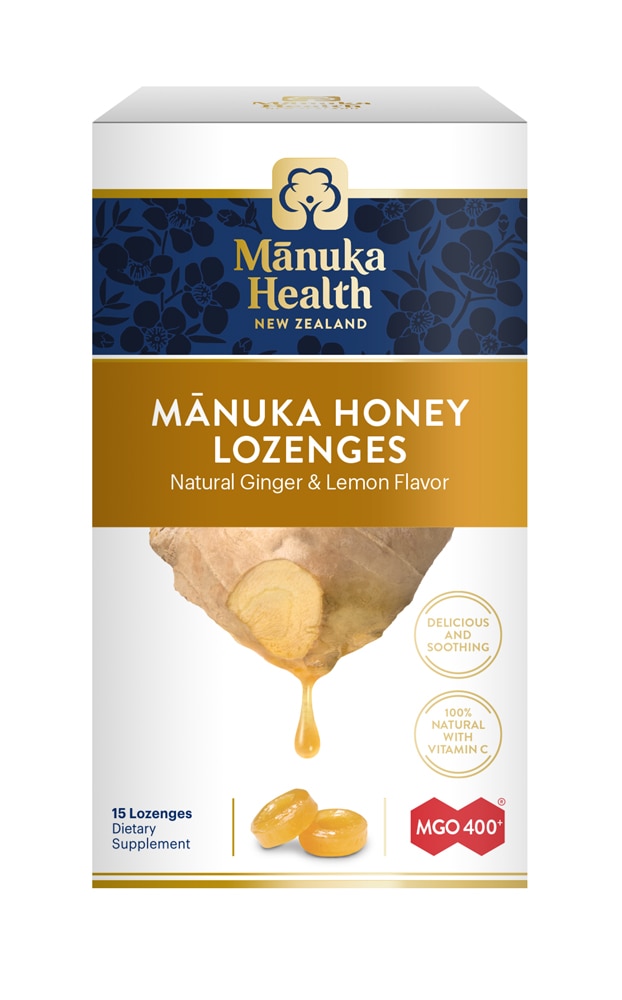 Manuka Honey Lozenges (Пастилки) MGO 400+ Ginger & Lemon -- 15 Lozenges Manuka Health