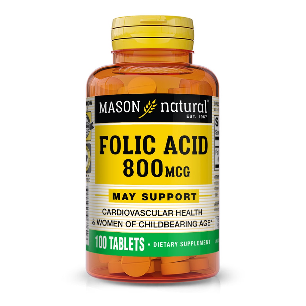 Folic Acid -- 800 mcg - 100 Tablets (Таблетки) Mason Natural