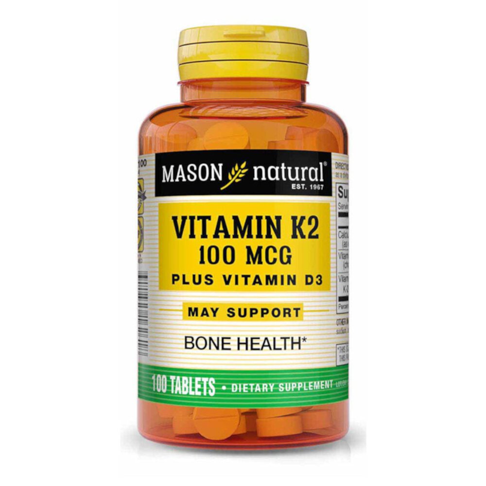 Витамин K2 Плюс Витамин D3 - 100 мкг - 100 таблеток - Mason Natural Mason Natural