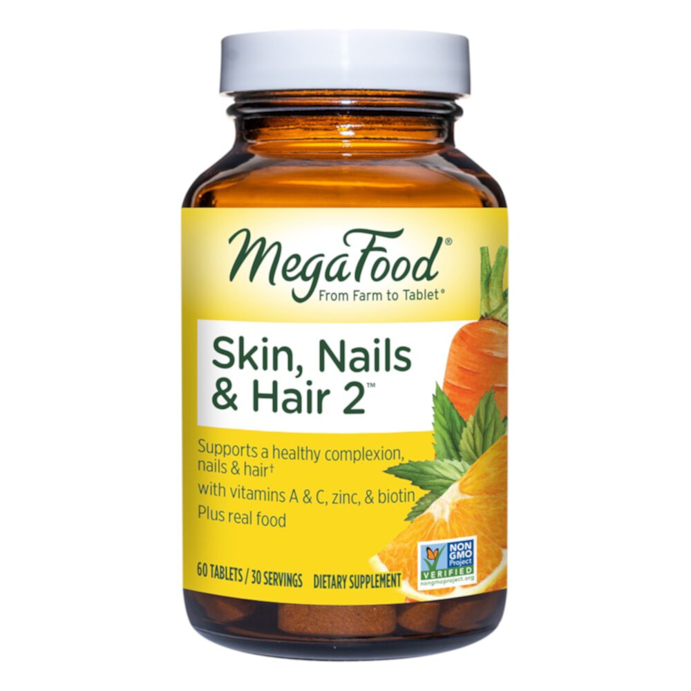 Skin Nails & Hair 2 с биотином, витамином А и витамином С, 60 таблеток MegaFood