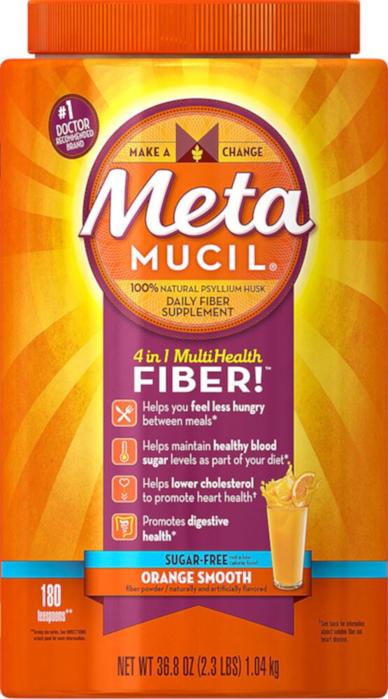 Metamucil 4-в-1 пищевая добавка с клетчаткой подорожника оранжевого цвета — 36,8 унции Metamucil
