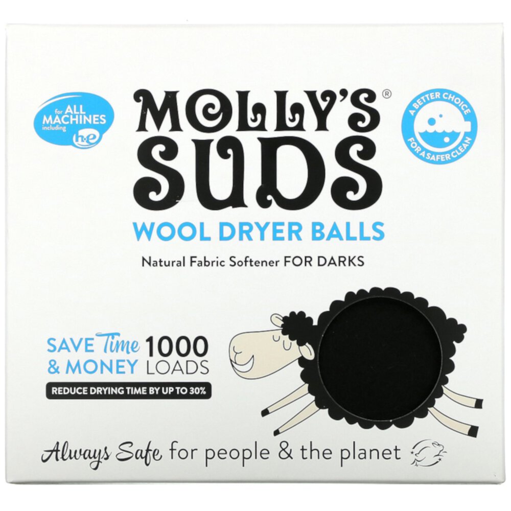 Шарики для сушки натуральной шерсти Molly's Suds, черные, 3 шарика Molly's Suds